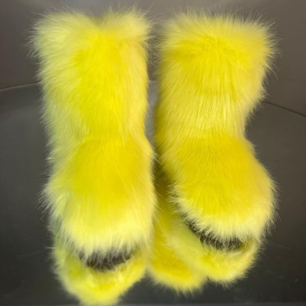 Yellow Custom Fur Boots sizes 6.5,7 only